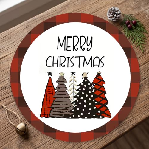 Niviy Christmas Tree Round Placemats Set of 4, 15 Inch Red Winter Table Decor