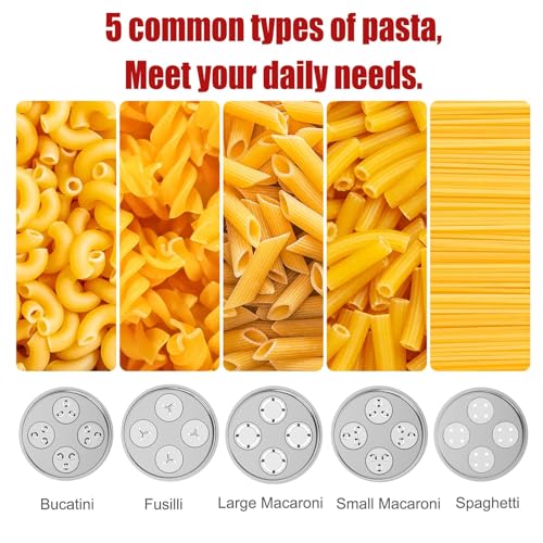 Eascandy Metal Gourmet Pasta Press Attachment for KitchenAid Stand Mixer – 5 Interchangeable Plates for Spaghetti, Fusilli, Bucatini, Macaroni – Durable, Easy to Clean Pasta Maker