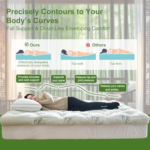 Whatsbedding Queen Memory Foam Mattress Topper 5 Inches Bamboo Viscose Cooling