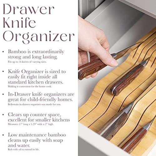 In-Drawer Bamboo Knife Organizer with 16 Slots - Kitchen Drawer Storage