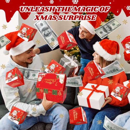 Red Christmas Surprise Explosion Gift Box with Auto Pop-Up Cash & Confetti