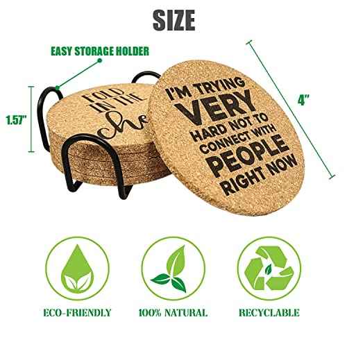 Funny Drink Coasters for SC Fans, 6 Pcs Coffee Coasters with Metal Holder, Fold in The Cheese TV Show Coasters, Cute Birthday Housewarming Gifts for Women Men Coworkers