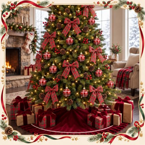 Halloscume Scottish Tartan Plaid Christmas Ornaments Set - 12 Pack, 2.36 Inch Holiday Decorations