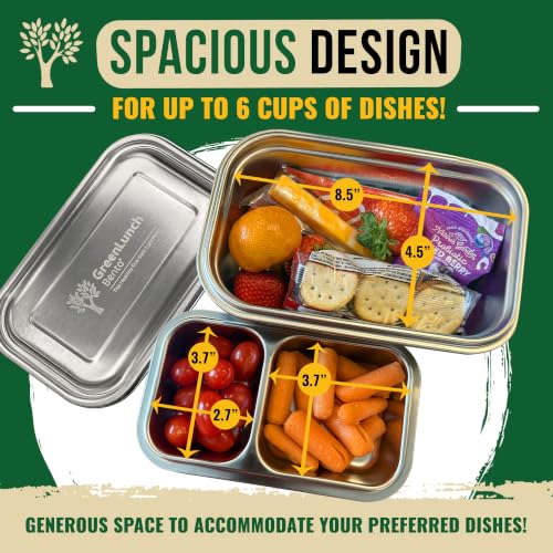 GreenLunch Stainless Steel Bento Box for Adults & Teens - Green, 2-Piece, 6 Cups Capacity
