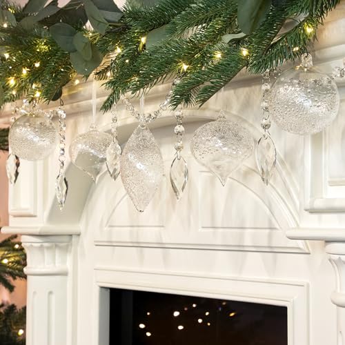 KI Store Clear Sugared Glass Christmas Tree Ornaments Set of 8 Balls