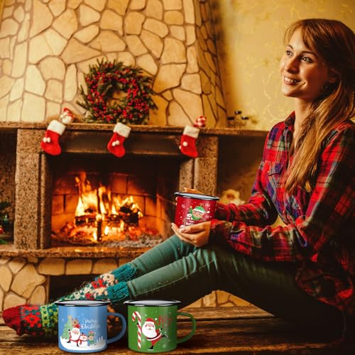 12 Pack Christmas Enamel Coffee Mugs Set - Holiday Holiday Gift