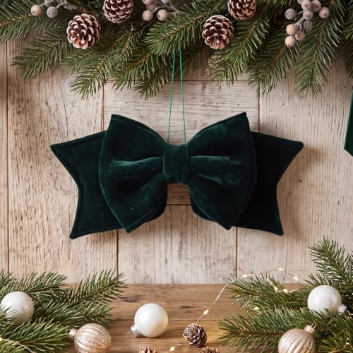 Hollowfly Green Velvet Bow Christmas Tree Topper 22x8in - Large Dark Green