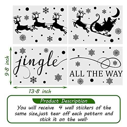 Chinco 4 Sheets Christmas Wall Decal Decor Santa Reindeer Snowflake Window Clings Vinyl Wall Art Decal Removable for Christmas Party Supplies Home Window Decor