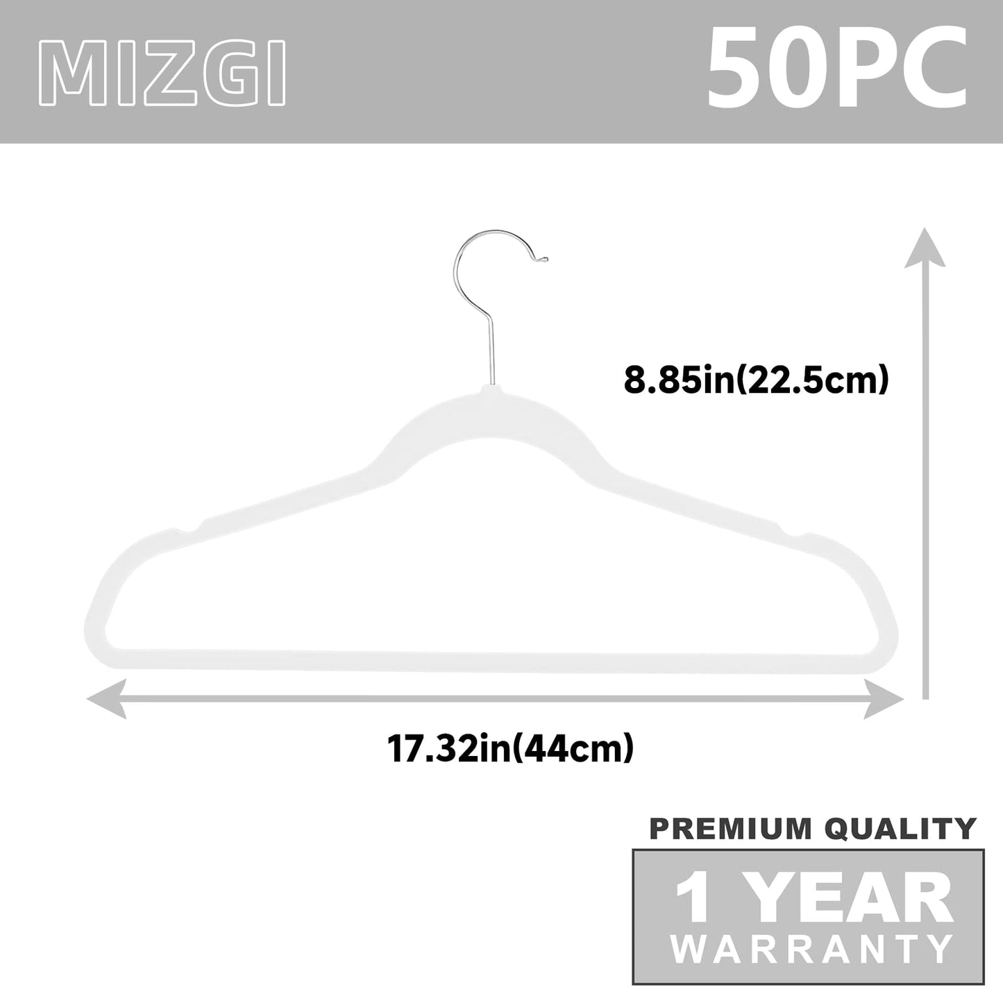 MIZGI Premium Velvet Hangers (50 Pack) - Heavyduty Non Slip Felt Suit Hangers - White Chrome Hooks, Space Saving