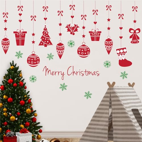 Christmas Wall Decals for Bedroom Hanging Christmas Tree Snowflake Gift Wall Stickers for Living Room Window Decor Removable Art Mural for Kids Baby Gift Nursery Door Decor Supplies (Style)