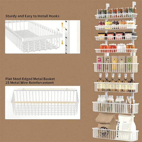 White Over The Door Pantry Organizer 8-Tier Metal Spice & Storage Rack