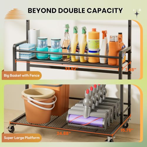 Vacuum & Broom Organizer Stand for Dyson V15 V12 V11 V8 - Storage Cart with Hooks
