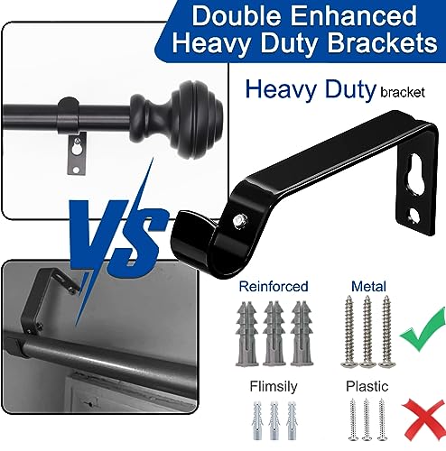 16-84 Inch Black Heavy Duty Adjustable Curtain Rod Set with Finials - 2 Pack