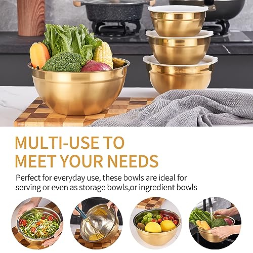 Moxinox Gold Nesting Stainless Steel Mixing Bowls Set of 7 with Airtight Lids