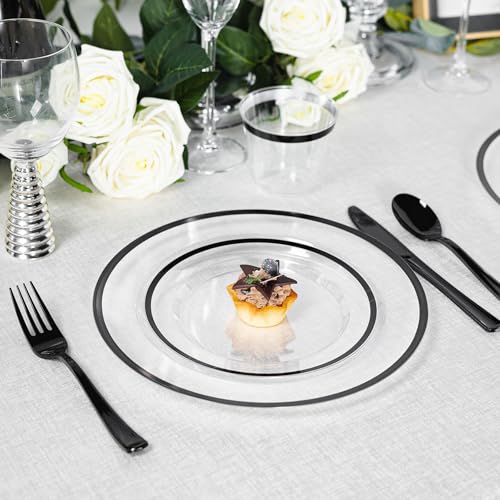 600PCS Clear Black Disposable Dinnerware Set for Parties - Heavy Duty, BPA-Free