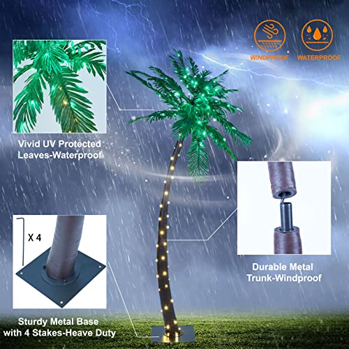 7 Feet Palm Tree with 152 LED Lights Artificial Outdoor Decoration - Green