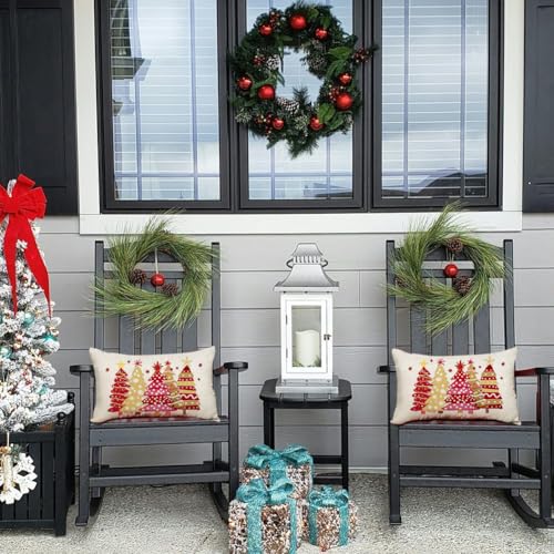 ARGOOGF Red Trees Waterproof Christmas Outdoor Pillow Cover 12x20 Inch Lumbar Cushion for Sofa & Garden Decor