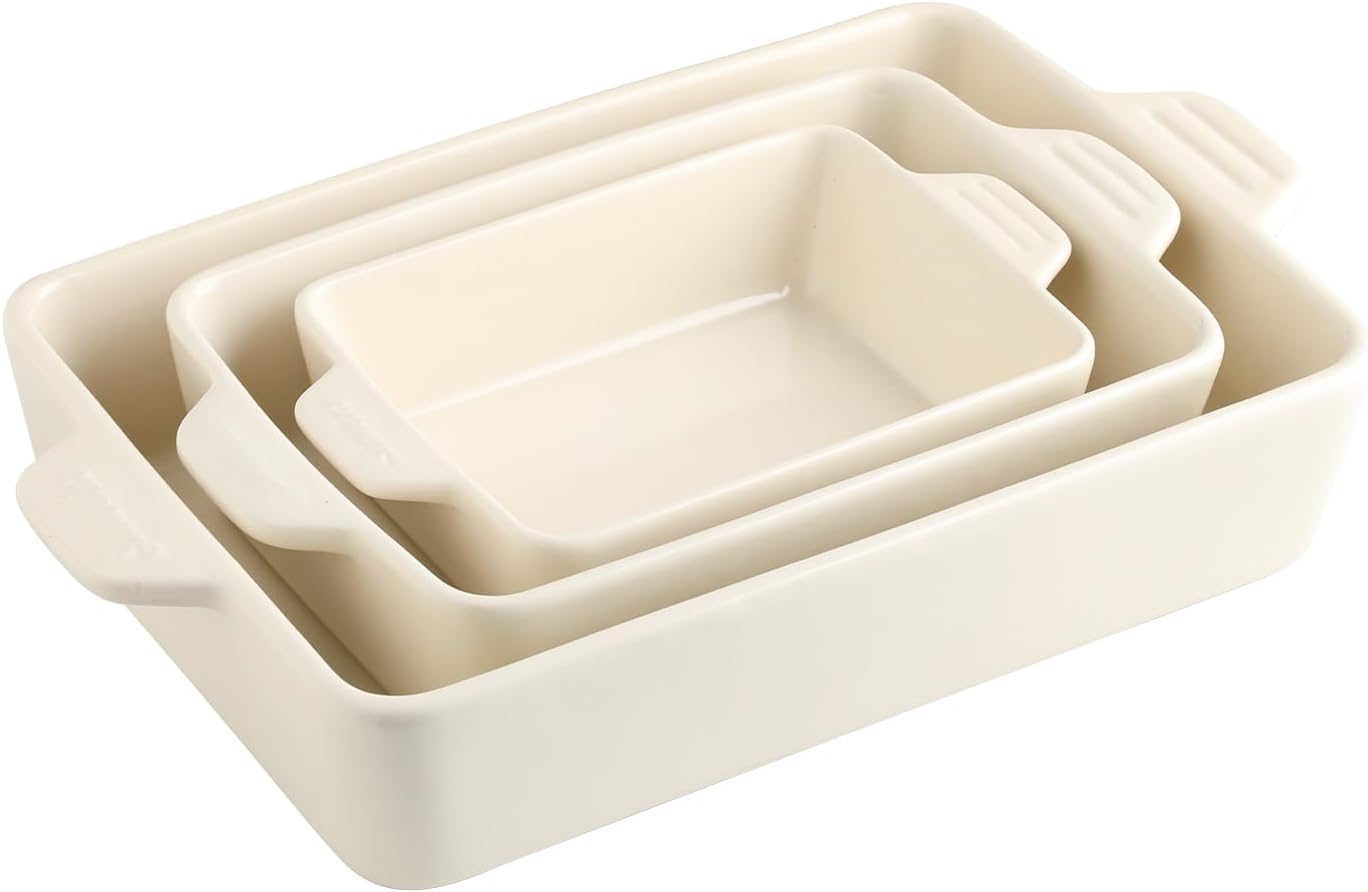 Sweejar Ceramic Bakeware Set - Rectangular Baking Dish for Lasagna & Casseroles | 11.8 x 7.8 x 2.76 Inches (Beige)