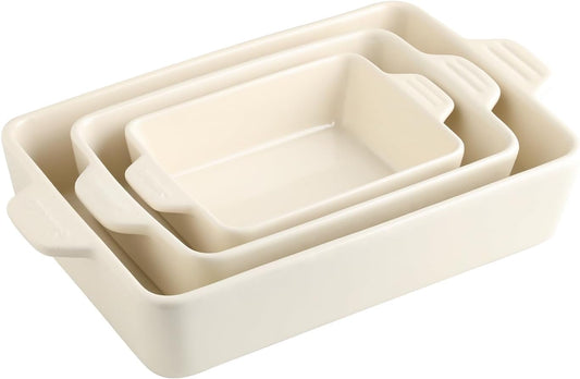 Sweejar Ceramic Bakeware Set - Rectangular Baking Dish for Lasagna & Casseroles | 11.8 x 7.8 x 2.76 Inches (Beige)