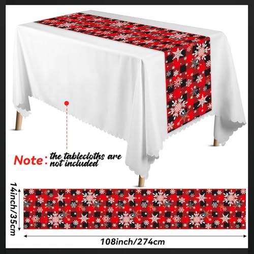 6 Pcs Christmas Winter Snowflake Table Runners, Buffalo Plaid