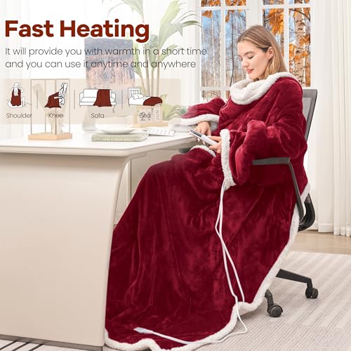 MAXEVE Heated Wearable Blanket with Foot Pocket & Sleeves - Wine, Long