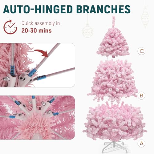 YITAHOME 7.5ft Pink Flocked Christmas Tree with Warm White Lights & 1346 Tips - Prelit Holiday Decor