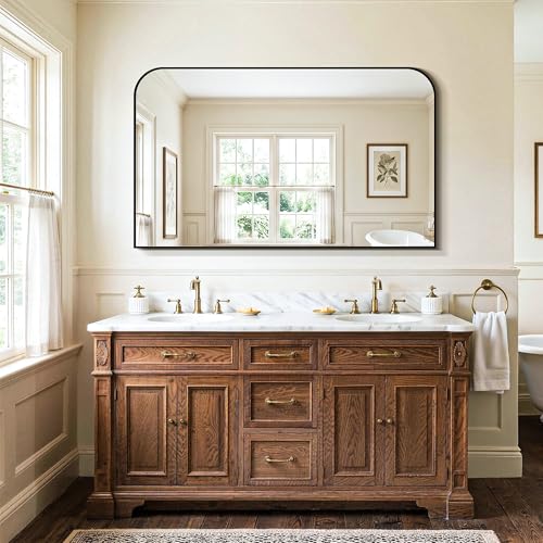LAWADA Black Bathroom Vanity Mirror 50x30 Inch HD Safety Glass Wall Mount with Frame