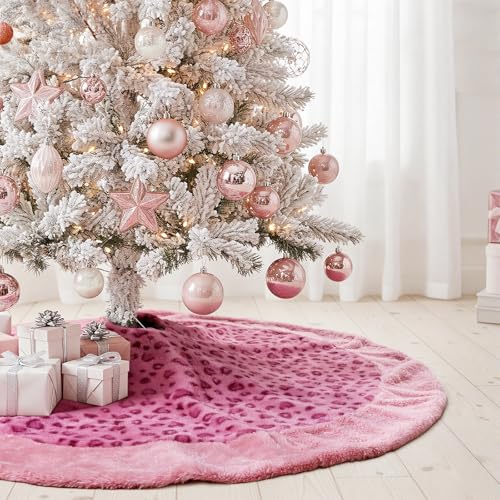 48in Pink Panther Faux Fur Christmas Tree Skirt - Luxe Soft Holiday Decor