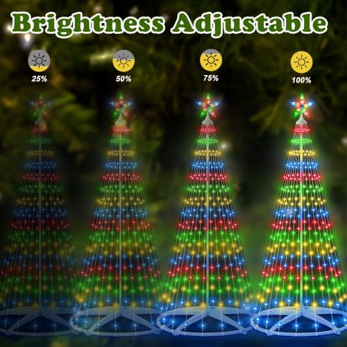 HELESIN 6FT Solar Christmas Cone Tree Lights, Multicolor LED, Remote Control