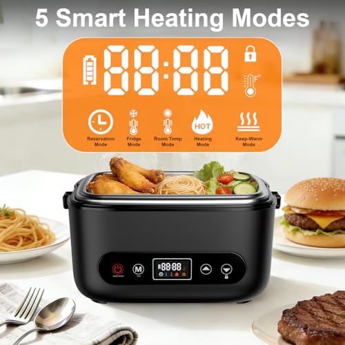Cordless Electric Lunch Box with 24000mAh Battery, 5.5 Cup Stainless Steel Food Warmer