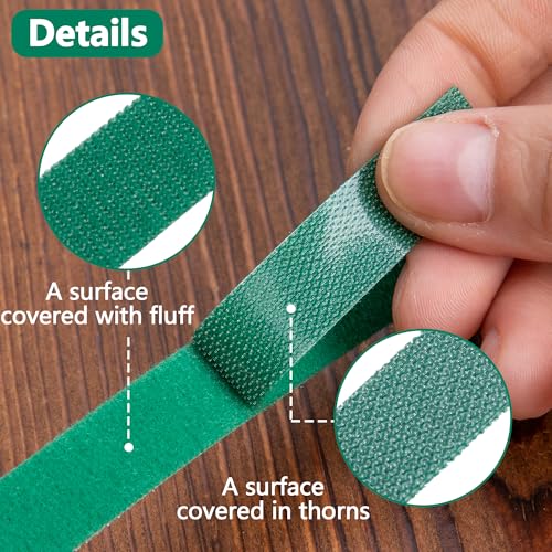 RunNico 50 ft Christmas Garland Ties - Green, Nylon Hook & Loop Cable Bundling Straps