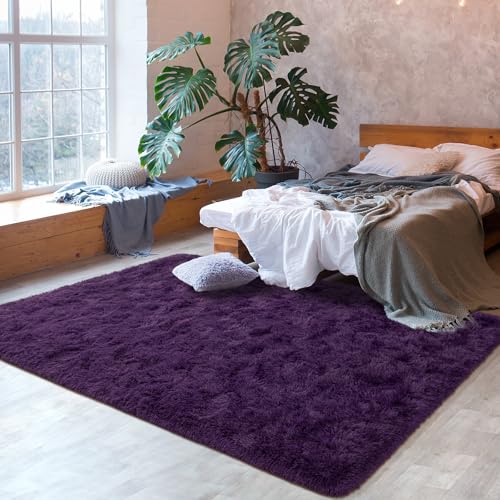 Softlife Large Purple Area Rug 8x10 & 2.6x5.3 Feet Soft Shaggy Plush Carpet for Living Room Bedroom Kids Nursery Christmas