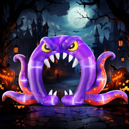 Halloween Inflatable Purple Octopus Archway - 16FT Long, 8FT Tall with Built-in LEDs