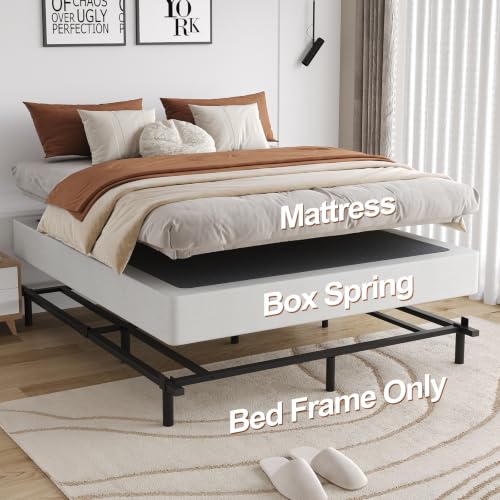 Queen Size Low Profile Metal Platform Bed Frame - Adjustable Length, Heavy Duty Support, Recessed Legs