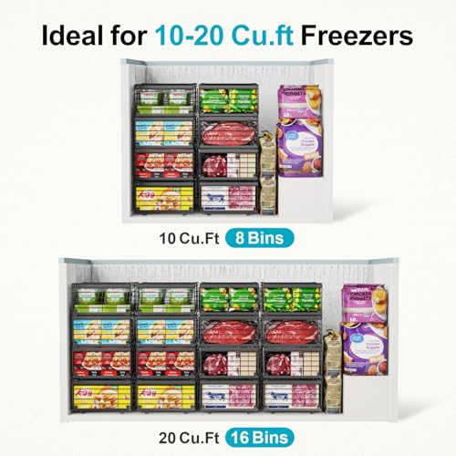 iSPECLE 8 Pack Freezer Organizer Bins - Adjustable Fits 10-20 Cu Ft Chest Freezers - Black