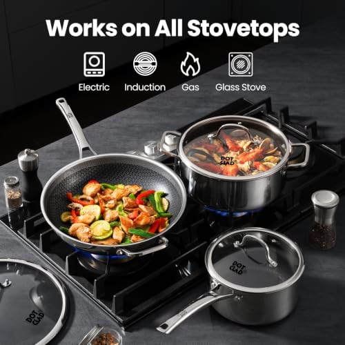 12-Inch Stainless Steel Nonstick Wok Pan with Lid - Stir-Fry Cookware