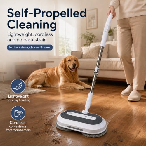 Cordless Electric Spin Mop with Spray & LED Headlight - Self-Propelled Floor Cleaner