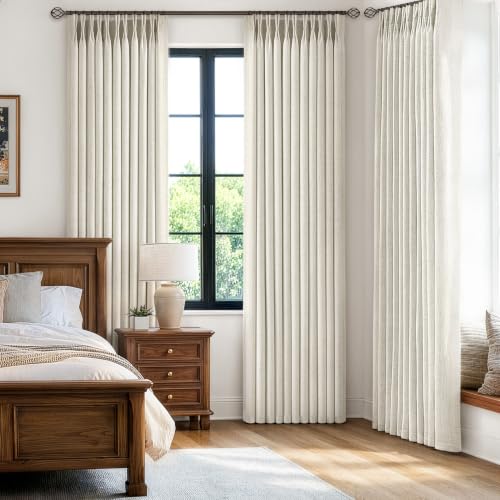 MIULEE Natural Linen Blackout Curtains 40x90 Inches Pack of 4 - Pinch Pleated Dual-Layer Window Drapes