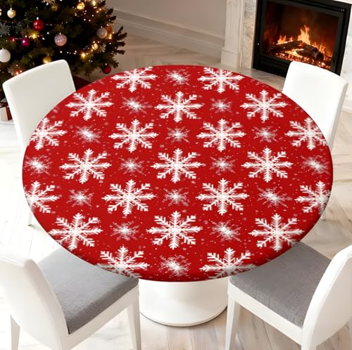 Christmas Tablecloth Round Fitted Table Cover Fits 42"-46" Tables