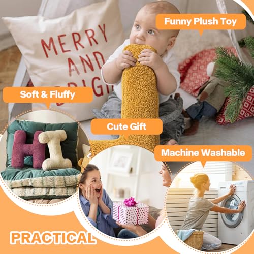 huraty Soft Initial Letter Pillow Lambs Wool Alphabet M Cushion Accent Pillow Kids Room Nursey Home Decorations (M, 14.9" Lx11.8 W)