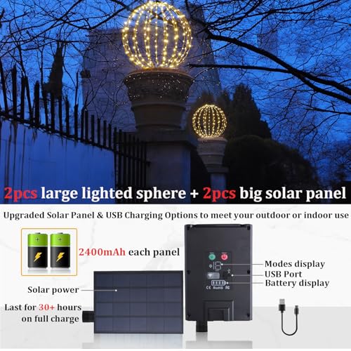 16-inch Solar LED Globe Christmas Lights - Waterproof Outdoor Decor, 2-Pack