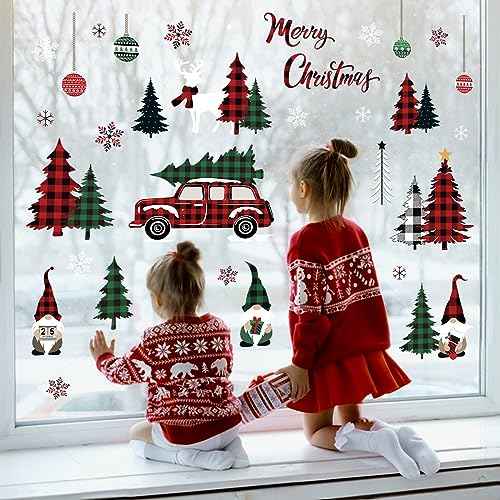 decalmile Christmas Window Clings Reusable Christmas Tree Window Decals Glass Mirror Holiday Party Decoration