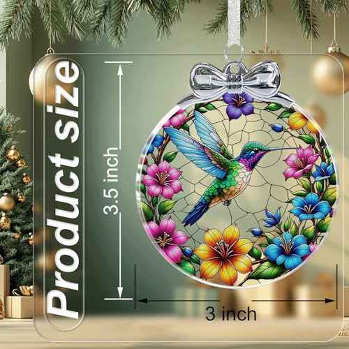 Hummingbird Stained Glass Christmas Ornament - Hanging Ornaments for Christmas Tree Decorations -Holiday Keepsake Present Exchange Idea