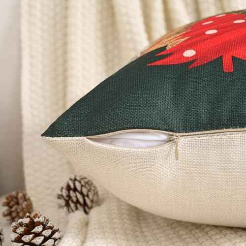 FUTEI Decorative Christmas Tree Pillow Covers 18x18 Inch Set of 2,Christmas Green Linen Cushion Cases, Winter Christmas Throw Pillows for Sofa Couch Bed Living Room