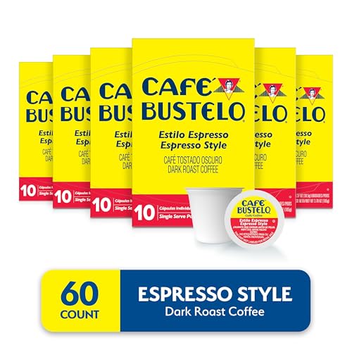Coffee Pods - Café Bustelo Espresso Dark Roast 10-Count Pack of 6 - Compatible with Keurig
