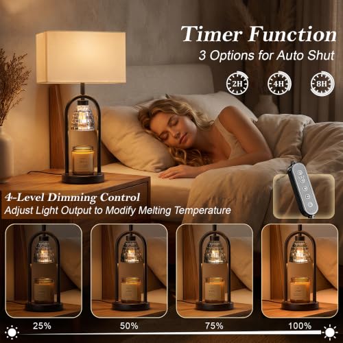 PoKat 22'' Black Modern Table Lamp with Candle Warmer & Dimmable Light