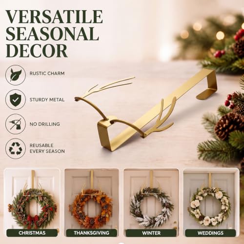 12 Inch Metal Christmas Wreath Hanger with Rustic Antler Design for Front Door
