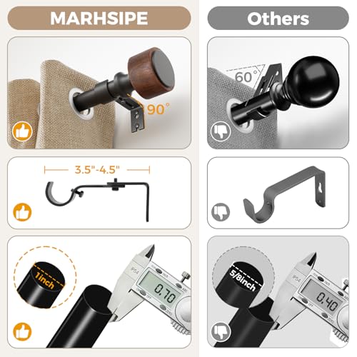 30-88 Inch Wood Curtain Rods Set - Imitation Wood Grain Finials, Adjustable Heavy Duty 2 Pack