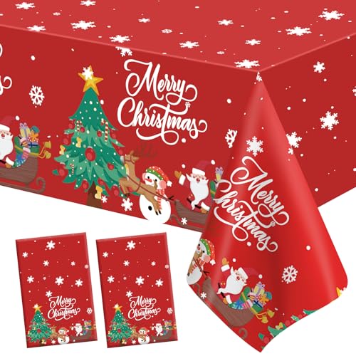 Leislam 2PCS Red White Christmas Tablecloth 54x108 Inch Disposable Holiday Decor