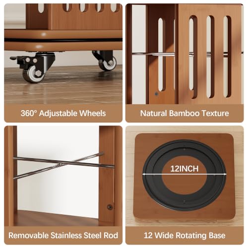 60-Inch Rotating Bookshelf Tower with 5 Tiers, Walnut Finish, Spinning Bookcase